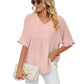 👕 LIMITED-TIME 50% OFF! ✨ Women's V-Neck Short Sleeve Casual Blouse – Ruffle Sleeves, Relaxed Fit, Versatile 🌸