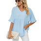 👕 LIMITED-TIME 50% OFF! ✨ Women's V-Neck Short Sleeve Casual Blouse – Ruffle Sleeves, Relaxed Fit, Versatile 🌸