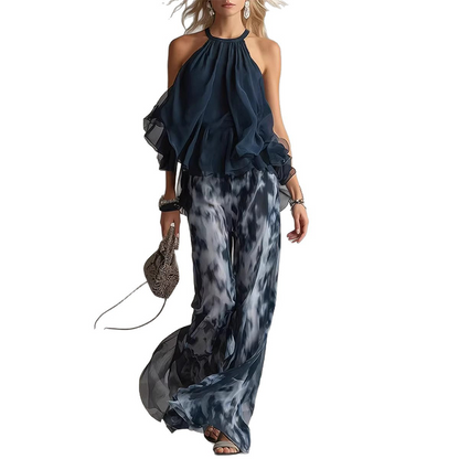 👗 LIMITED-TIME 50% OFF! ✨ Women's 2-Piece Flowy Halter Outfit with Printed Pants