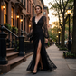 👗 LIMITED-TIME 50% OFF! ✨ Women's Elegant V-Neck Lace Evening Dress – Side Slit, Ruched Waist 💫