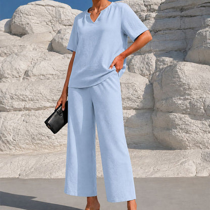 🥳2026 HOT SALE🥳💞50K+ SOLD!✨ 💝  Women's V-Neck Top & Wide-Leg Pants Set👚👖