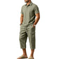 🎉 2026 Sale — Over 73,000 Sold! 👕 Men Summer Linen Set Loose Shirt and Cargo Shorts Two Piece Outfit