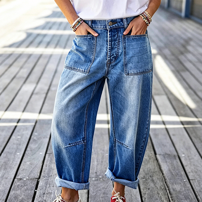 🎉 2026 Sale — Over 22,000 Sold! 👖 Women's Barrel Leg Jeans with Patch Pockets – Relaxed Stretch Fit ✨