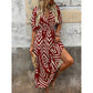 🌺 2026 Sale — Over 46,000 Sold!✨ Chevron Print V-Neck Midi Dress