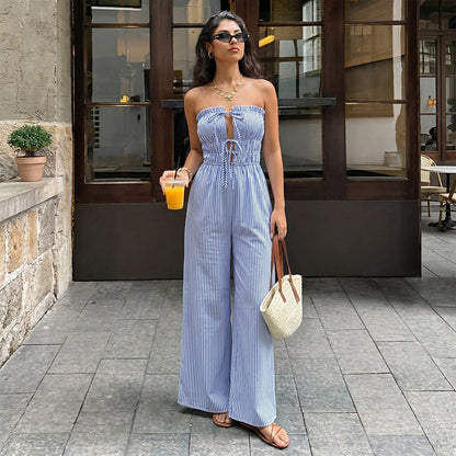 🎉 2026 Sale — Over 42,000 Sold! 👗 Women's Summer Bandeau Stripe Jumpsuit – Flowy & Breezy 🌞