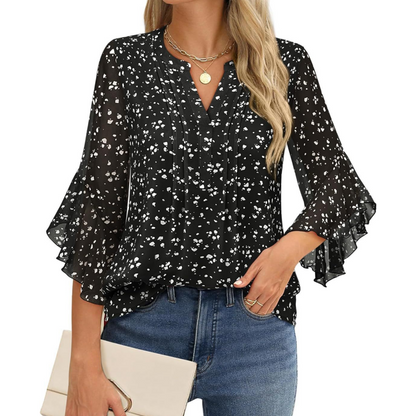 🎉 2026 Sale — Over 43,000 Sold! 👚 Women's 3/4 Sleeve Chiffon Blouse – Elegant V-Neck Design 💼
