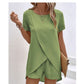 🎉 2026 Sale — Over 18,000 Sold 👗 Solid Color Short Sleeve Wrap Top & Shorts Set 🌸