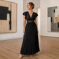 🎉 2026 Sale — Over 35,000 Sold!💃Flowy Pleated Maxi Dress – V-Neck, Ruffle Sleeves, Metal Waistband 🌸