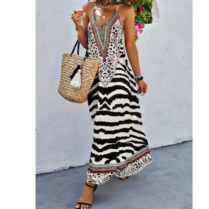 🎉 2026 Sale — Over 32,000 Sold!🐆 Women's Animal Print Backless Halter Maxi Dress 🌴