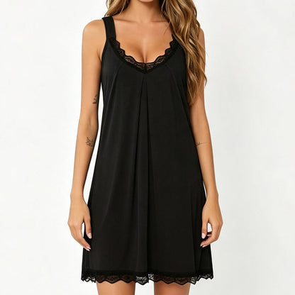 🎉 2026 Sale — Over 31,000 Sold!🌙 Women's Lace V-Neck Nightdress Loose Modal Slip Sleepwear 💤