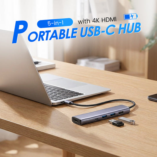 🎉 2026 Sale — Over 51,000 Sold!💻Portable 5-in-1 USB-C Hub – 4K HDMI, 100W PD, 5Gbps Data 💨