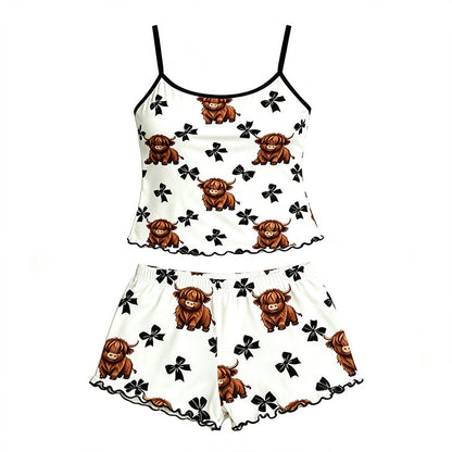 🎉 2026 Sale — Over 20,000 Sold! 💞 Summer Highland Cow Cami Sleepwear Set – Pure Relaxation 🌸