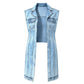 🎉 2026 Sale — Over 24,000 Sold! 💞 Women Sleeveless High Slit Denim Vest Dress Longline Jean Jacket