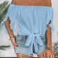 🎉 2026 Sale — Over 25,000 Sold! 💞 Women Casual Off Shoulder Sweet Bow Tie Front Summer Blouse – Breezy Summer Elegance 🌸