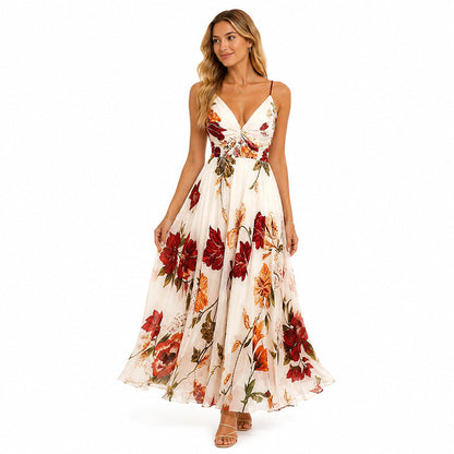 🎉 2026 Sale — Over 36,000 Sold! 💞 Women's Printed Spaghetti Strap Maxi Dress – Summer Garden Elegance 🌸
