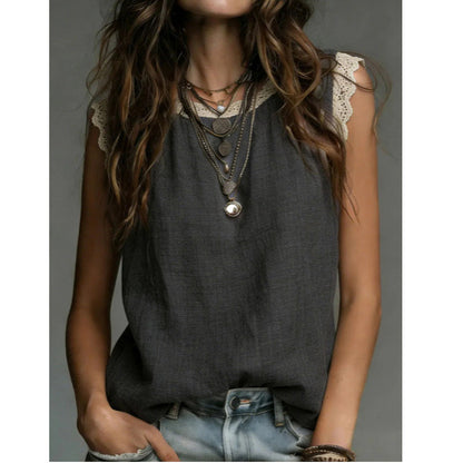 🎉 2026 Sale — Over 26,000 Sold! 💞 Women's Round Neck Sleeveless Lace Top