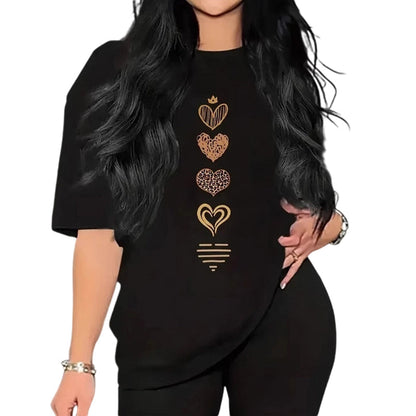 ❤️ 2026 Sale — Over 25300 Sold!✨Women's Heart Print Short Sleeve T-Shirt – Loose Fit 👕
