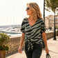 👚 2026 Sale — Over 44,000 Sold! ✨ Women's V‑Neck Tie‑Front Zebra Print T‑Shirt
