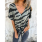 👚 2026 Sale — Over 44,000 Sold! ✨ Women's V‑Neck Tie‑Front Zebra Print T‑Shirt