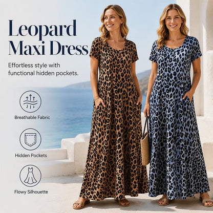 🎉 2026 Sale — Over 38,300 Sold!🐆 Women's Leopard Print Maxi Dress with Pockets
