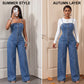 🎉 2026 Sale — Over 38,500 Sold!👖 Women Spaghetti Strap Wide Leg Denim Jumpsuit
