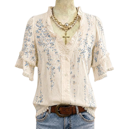 🎉 2026 Sale — Over 22,300 Sold!🌸 Women's Floral Print Ruffled V‑Neck Top