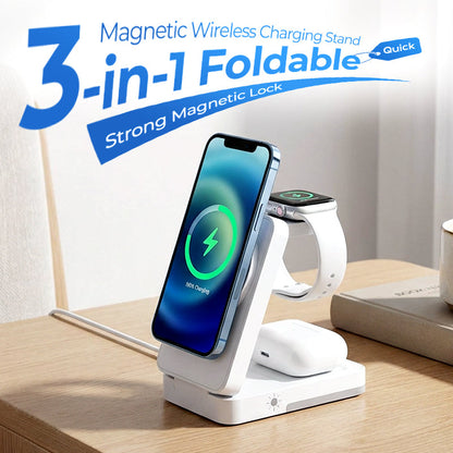🔋 LIMITED‑TIME 50% OFF! ✨ 3‑in‑1 Foldable Magnetic Charging Stand – Multi‑device, Portable, With Night Light 📱
