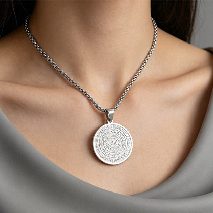 ✨ LIMITED‑TIME 50% OFF! ⚡ Stainless Steel Engraved Round Pendant Necklace – Tarnish‑Resistant, Polished, Two‑Tone ✨