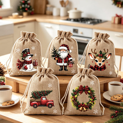 🎅 LIMITED‑TIME 50% OFF! ✨ Christmas Drawstring Gift Bags – Santa & Reindeer Design, Reusable Fabric Gift Wrapping Bags ✨