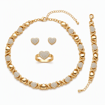 💛 LIMITED‑TIME 50% OFF! ✨ Gold Plated Heart Rhinestone 4-Piece Jewelry Set – Sparkly, Matching, Versatile 💍