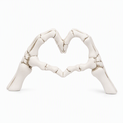 💀 LIMITED‑TIME 50% OFF! ✨ Halloween Resin Skeleton Figurine – Heart Hand Gesture, Gothic, Desktop Decor 🖤