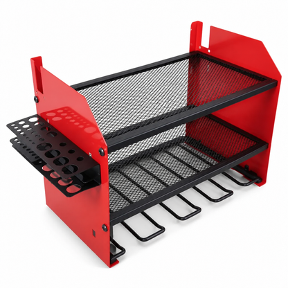 Wall Mounted Power Tool Organizer and Drill Storage Rack with Hooks and Battery Holder for Garage