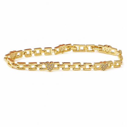 ✨ LIMITED-TIME 50% OFF! 💛 Gold Rhinestone Heart Chain Bracelet – Light Luxury, Parisian Style 🤍
