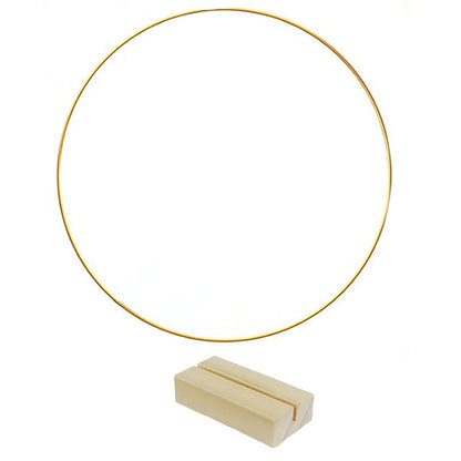 ✨ LIMITED-TIME 50% OFF! 🪆 Gold Metal Floral Hoop Centerpiece with Wooden Stand – Romantic DIY Decor, LED Light Included 🤍