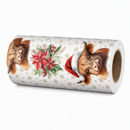 🎄 LIMITED-TIME 50% OFF! 🐄 Christmas Highland Cow Floral Wrapping Paper Roll – Double-sided, Thick, Large Roll ✨