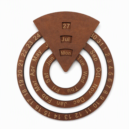🪵 LIMITED-TIME 50% OFF! 🕰️ Circular Wooden Rotating Perpetual Calendar – Artistic, Interactive, Timeless ✨
