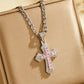 🥷 LIMITED-TIME 50% OFF! ✨ Hip Hop Double-Layer Cross Chain – Baguette Rhinestone, Figaro Links ✨