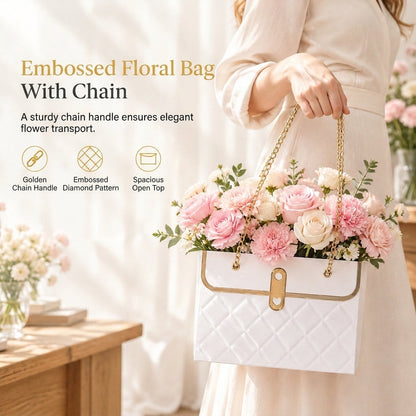 💐 LIMITED-TIME 40% OFF! ✨ Embossed Bouquet Gift Bag – Sturdy Cardboard, Chain Handle, Elegant Packaging 🎁