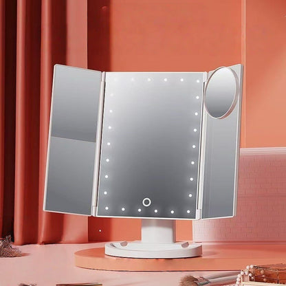 💄 LIMITED-TIME 50% OFF! ✨ Lighted Tri-Fold Makeup Mirror – Multi-Magnification, Dimmable, Storage Tray 🪞