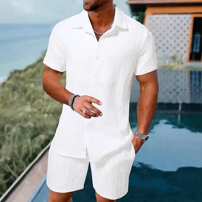 👕 LIMITED-TIME 50% OFF! ✨ Men's Jacquard Shirt & Shorts Set – 4-Way Stretch, 3 Colors, S-XXXL 🌴